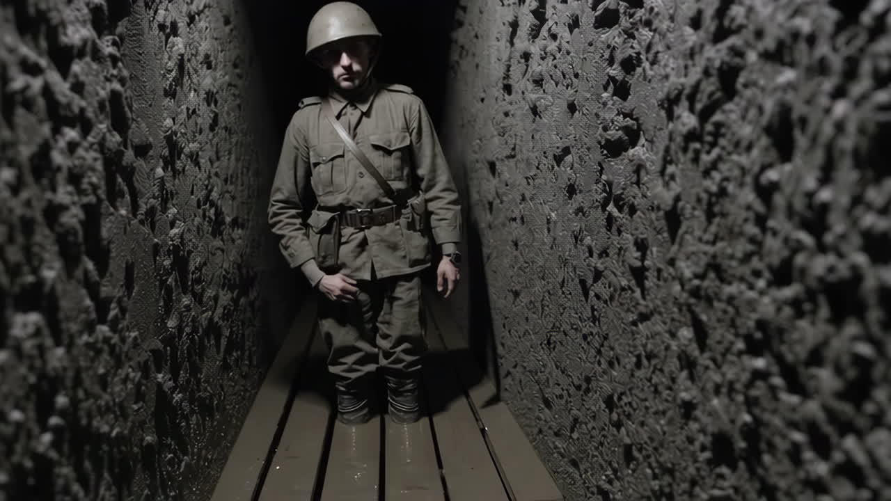 World War II Soldier in a Tunnel