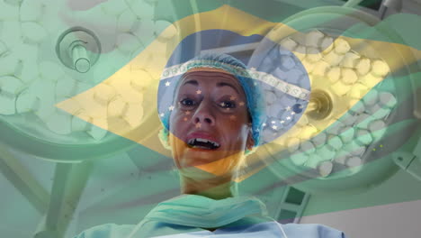 animation of flag of brazil waving over surgeon