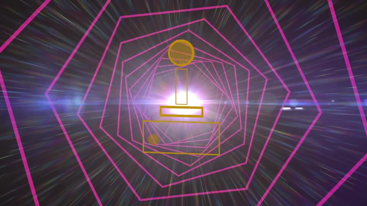 비디오 게임 컨트롤러 아이콘의 애니메이션은 빛의 반점에 대한 원활한 패턴으로 육각형 모양 위에 있습니다.