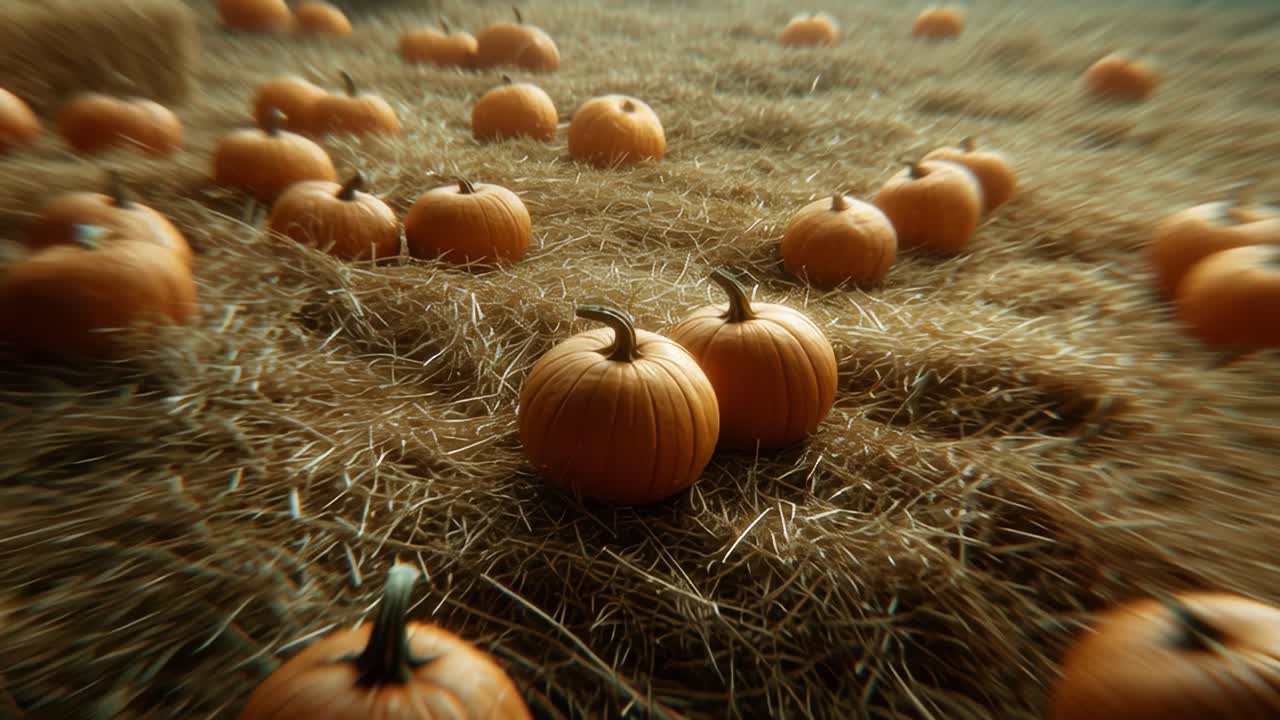 A Scenic Display of Pumpkins Nestled Amongst Hay, Capturing the Essence of Autumn Harvest and Festive Celebrations in a Picturesque Field Setting