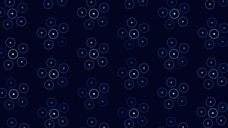 digital pattern with abstract neon rings in rows on black gradient