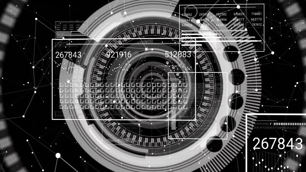 어두운 배경에서 데이터 처리와 함께 범위 스캔의 애니메이션