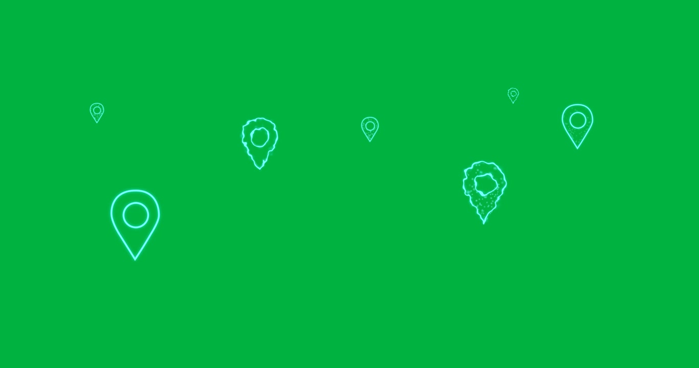 Animation of blue pin tag icons over transparent background