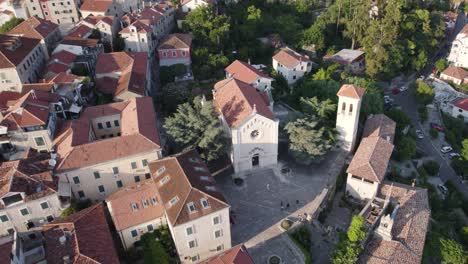 aerial view of saint jeronim church, herceg novi, montenegro - sunny