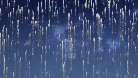 animación de luces que caen sobre un globo giratorio sobre un fondo azul oscuro