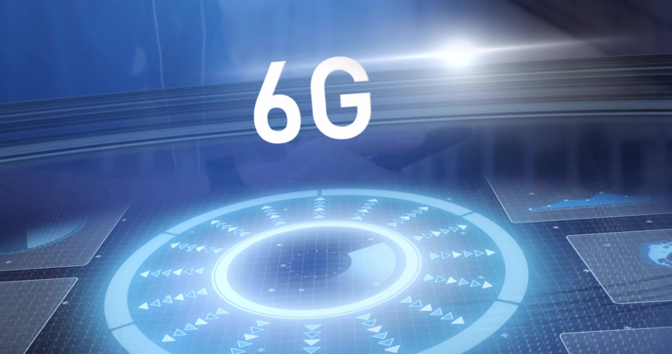 Animazione 6G e cerchio di elaborazione su schermo digitale.