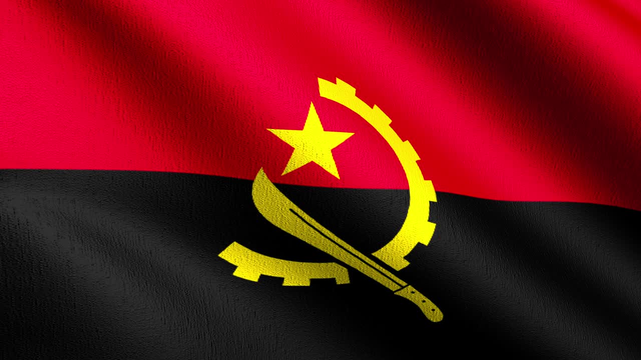 loop sem costura 4k vdo. bandeira nacional de angola soprando no vento isolado. design abstrato patriótico oficial. ilustração de renderização 3d do símbolo de sinal agitado.