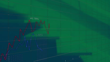 Animation-of-statistical-data-processing-against-view-of-stairs