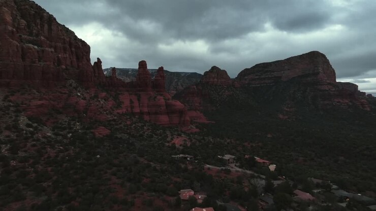 Aerial View Of Chapel of the Holy Cross, Catholic Church Atop Red Rock Buttes In Sedona, Arizona