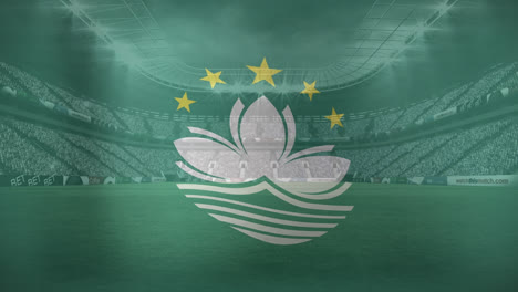 Animation-Der-Wehenden-Flagge-Von-Macau-über-Einem-Sportstadion