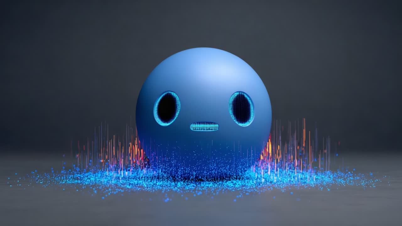 A vibrant blue sphere character surrounded by dynamic sound wave visualizations in a captivating digital environment, showcasing a blend of creativity and modern design in animation