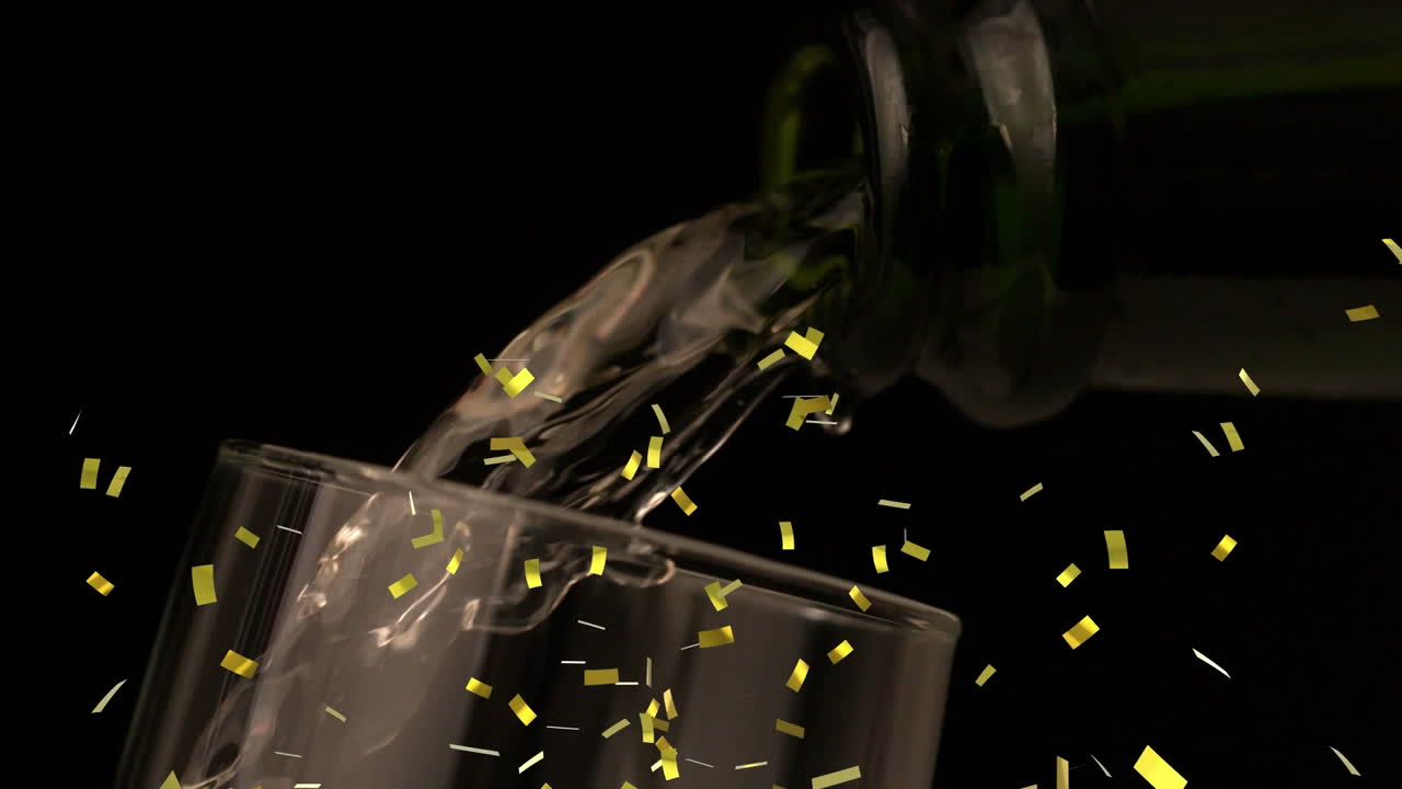 ⁇ 페인 잔 위에 떨어지는 금 콘페티의 애니메이션