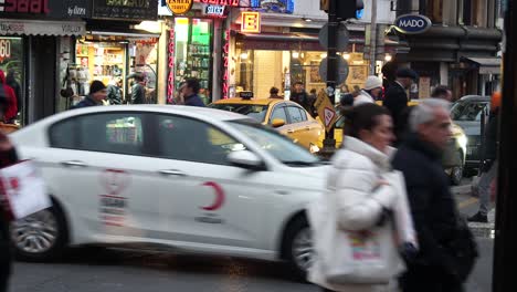 istanbul street scene with people and taxis