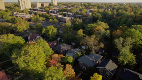 aerial pushing over houses in clayton neighborhood of st