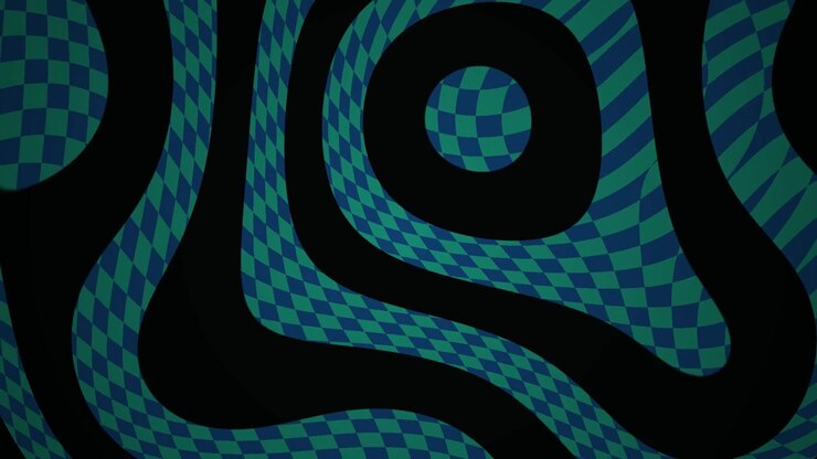 Abstract Wavy Checkerboard Pattern Animation in Blue and Green