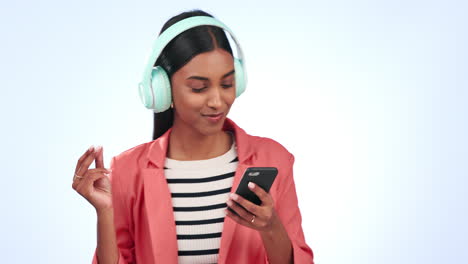 Headphones,-dancing-and-woman-on-a-phone