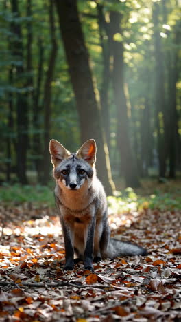 grey fox in the autumn forest