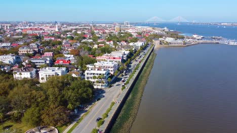 A-drone-shot-of-White-point-Gardens-in-Charleston-SC