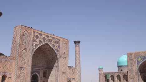 panning shot of registan square in samarkand, uzbekistan along the historic silk road