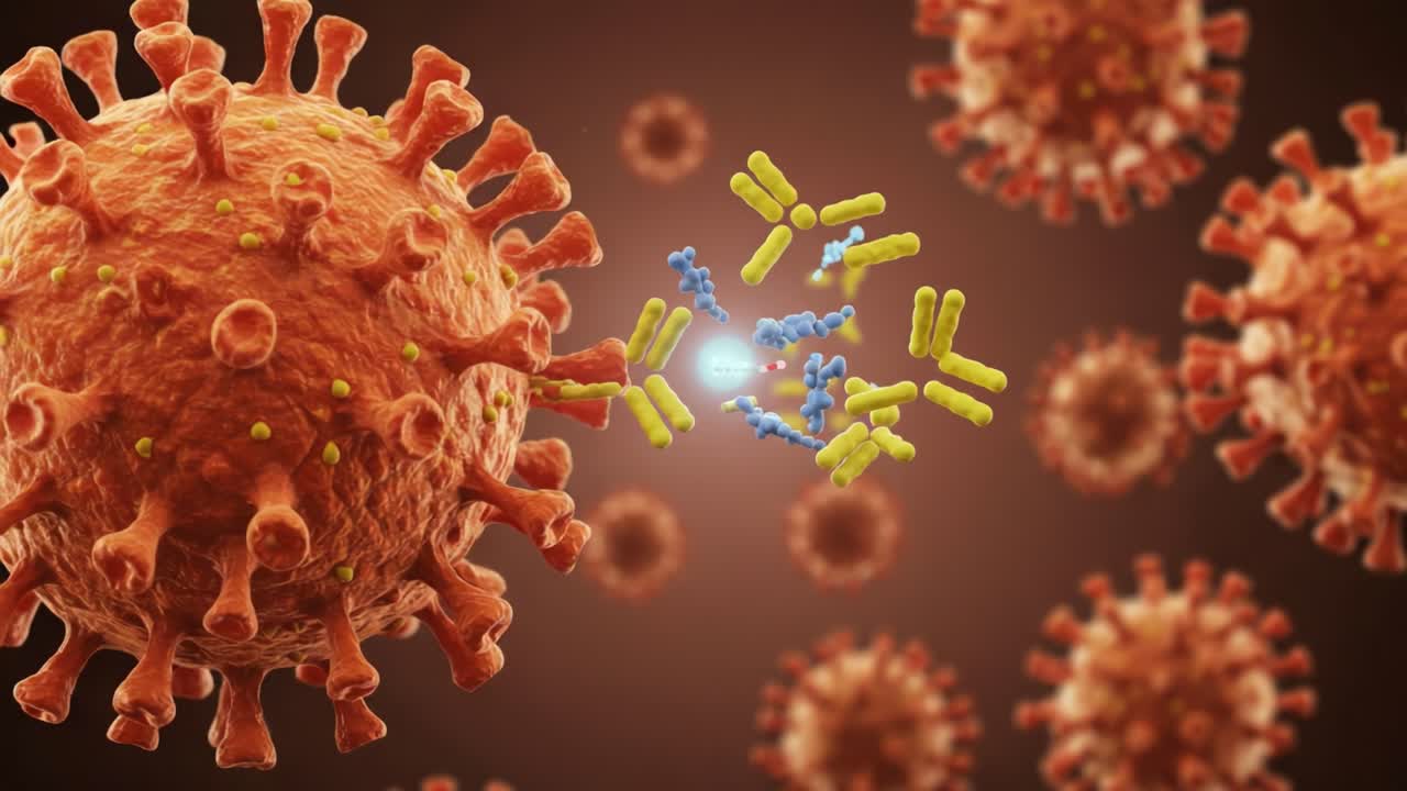 Una vista ravvicinata di particelle virali con anticorpi: esplorazione delle dinamiche complesse del riconoscimento virus-anticorpo e della risposta nel sistema immunitario