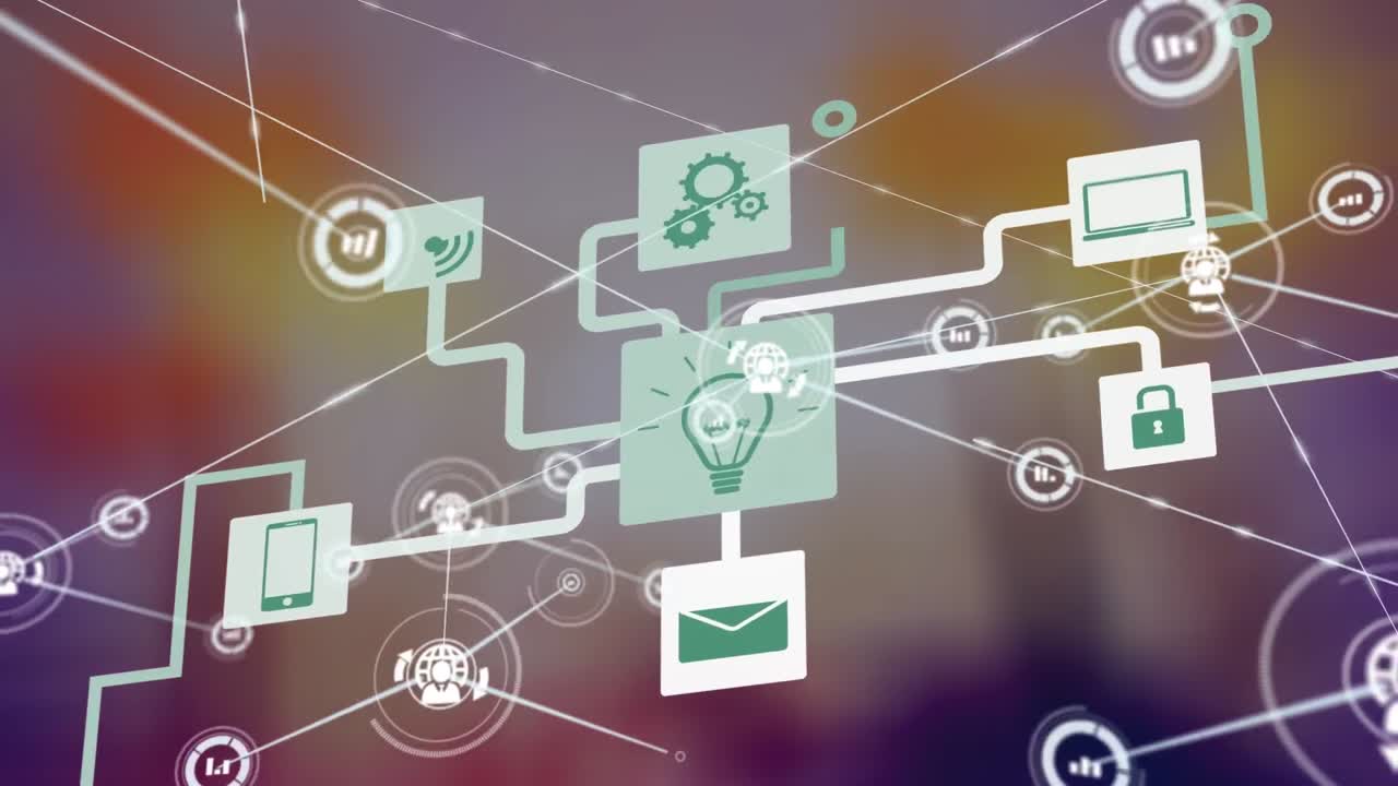 animación de la red de conexiones a través de iconos de medios