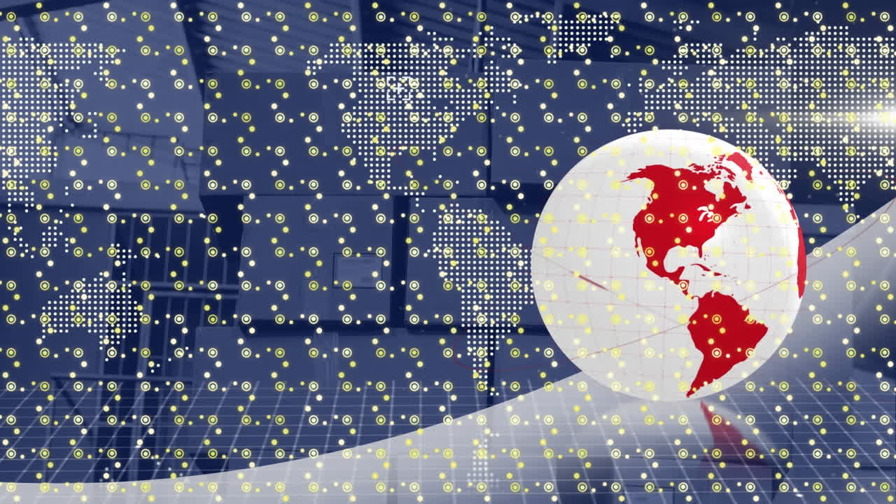 매장 위의 데이터 처리와 함께 지구와 디지털 인터페이스의 애니메이션