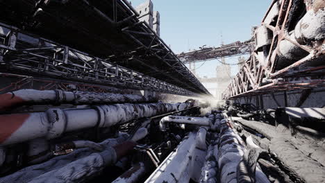 oil and gas production slots of rust pipe on platform