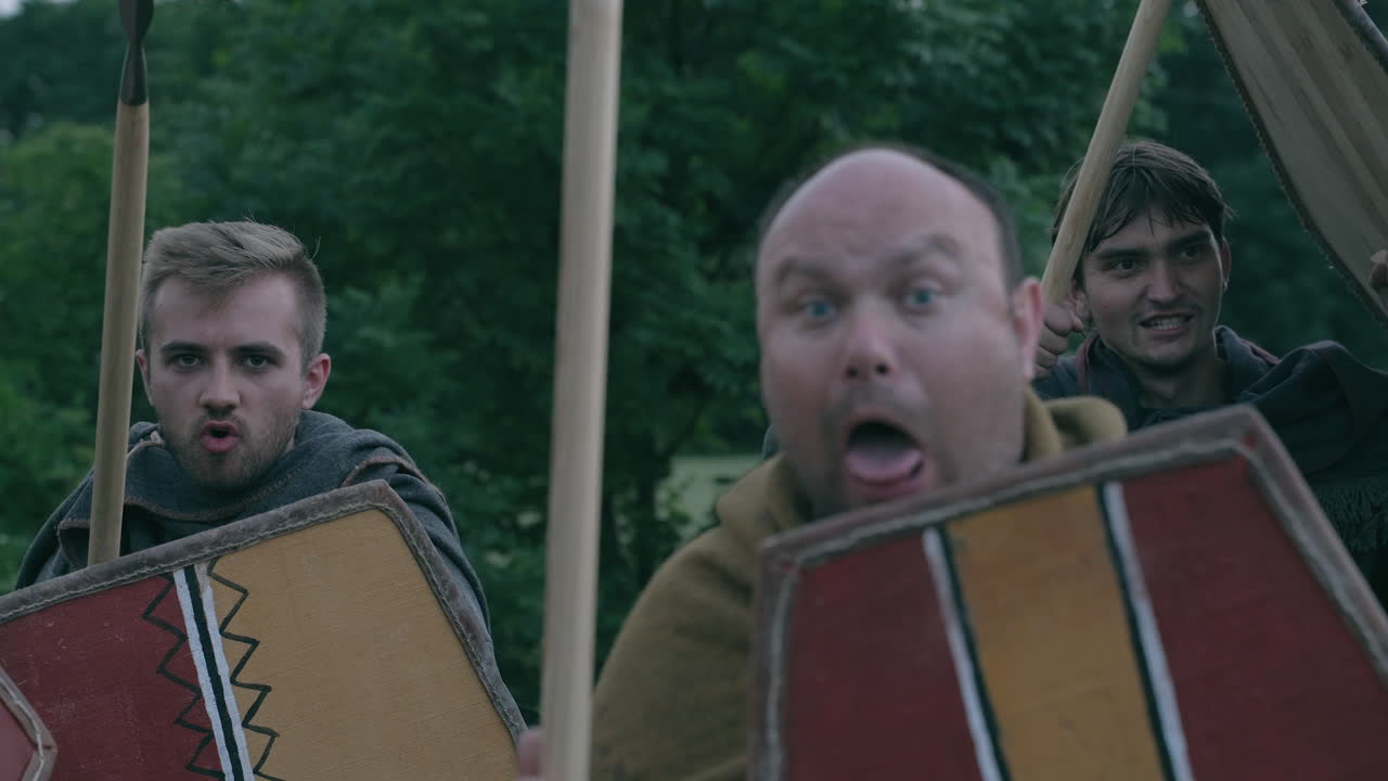 Medieval Reenactment Soldiers in Battle