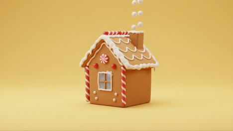 charming gingerbread house with colorful decorations set against a bright yellow background, capturing the whimsical spirit of holiday baking and festive cheer