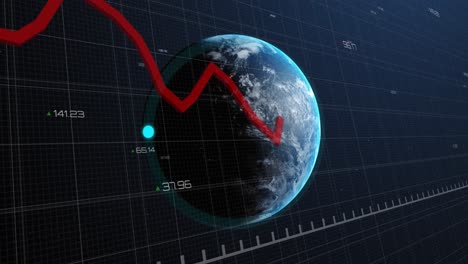 Animation-of-red-line-recording-and-data-processing-over-globe