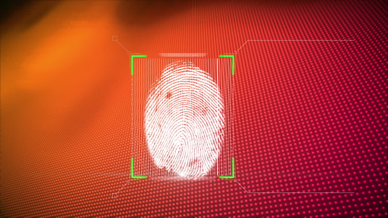 animación de huellas dactilares biométricas y procesamiento de datos sobre puntos