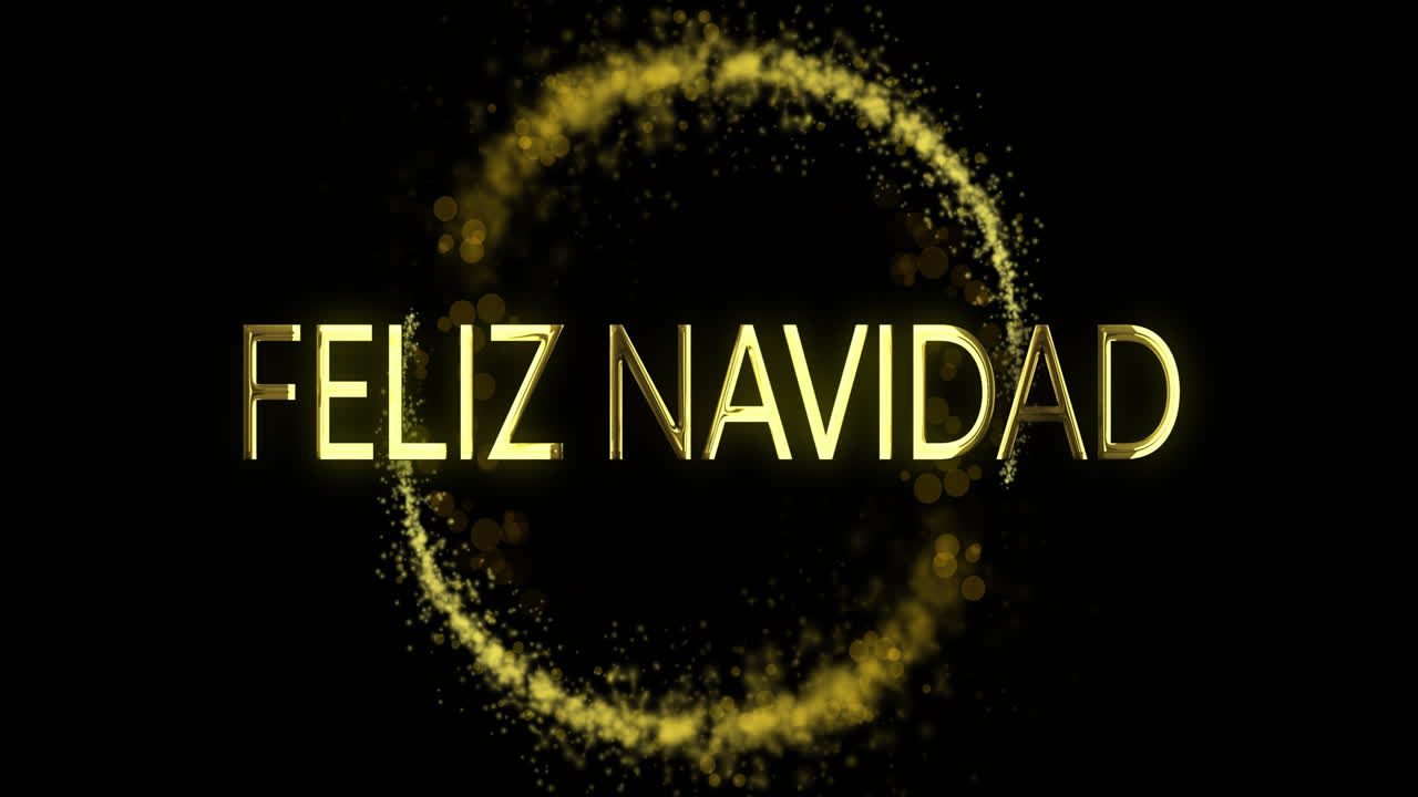 animación de texto de feliz navidad y círculo de rastro de luz en fondo negro