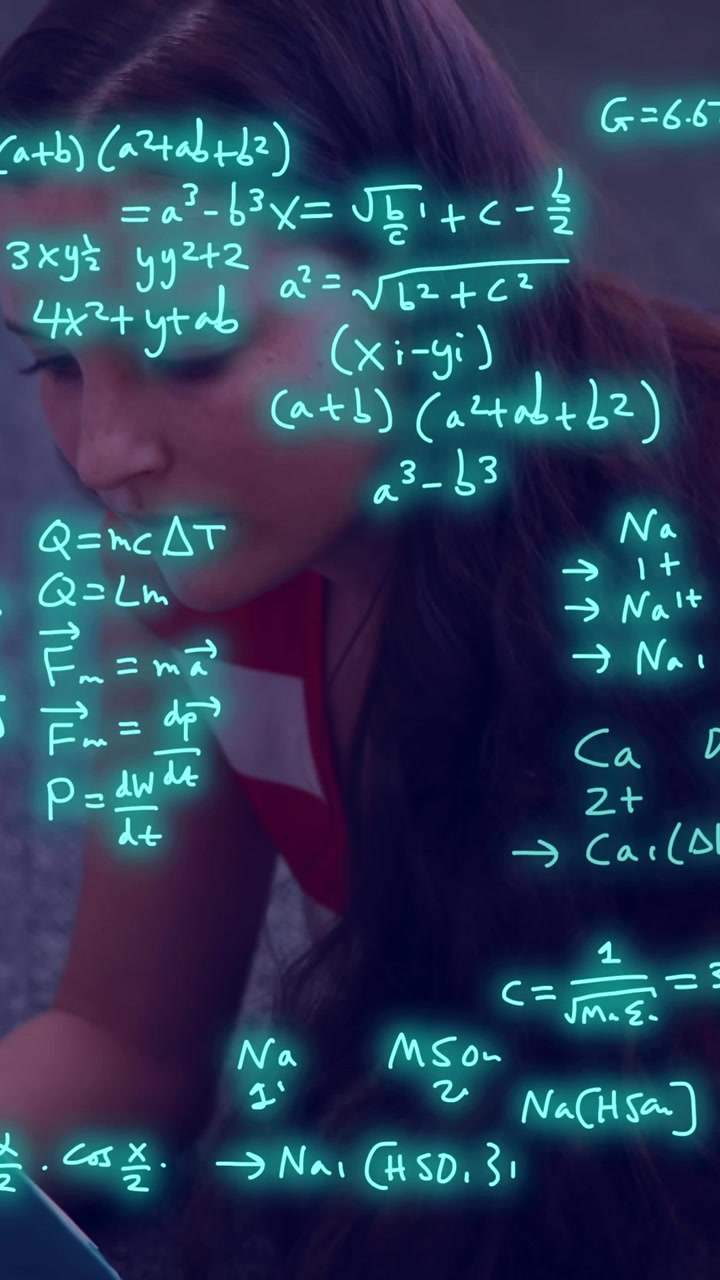 Animation of scientific data processing over caucasian female student