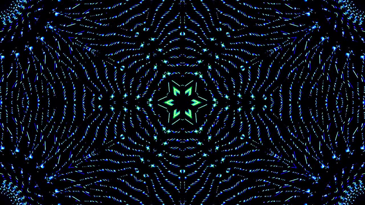 light wave abstract dots set blue color kaleidoscope black background