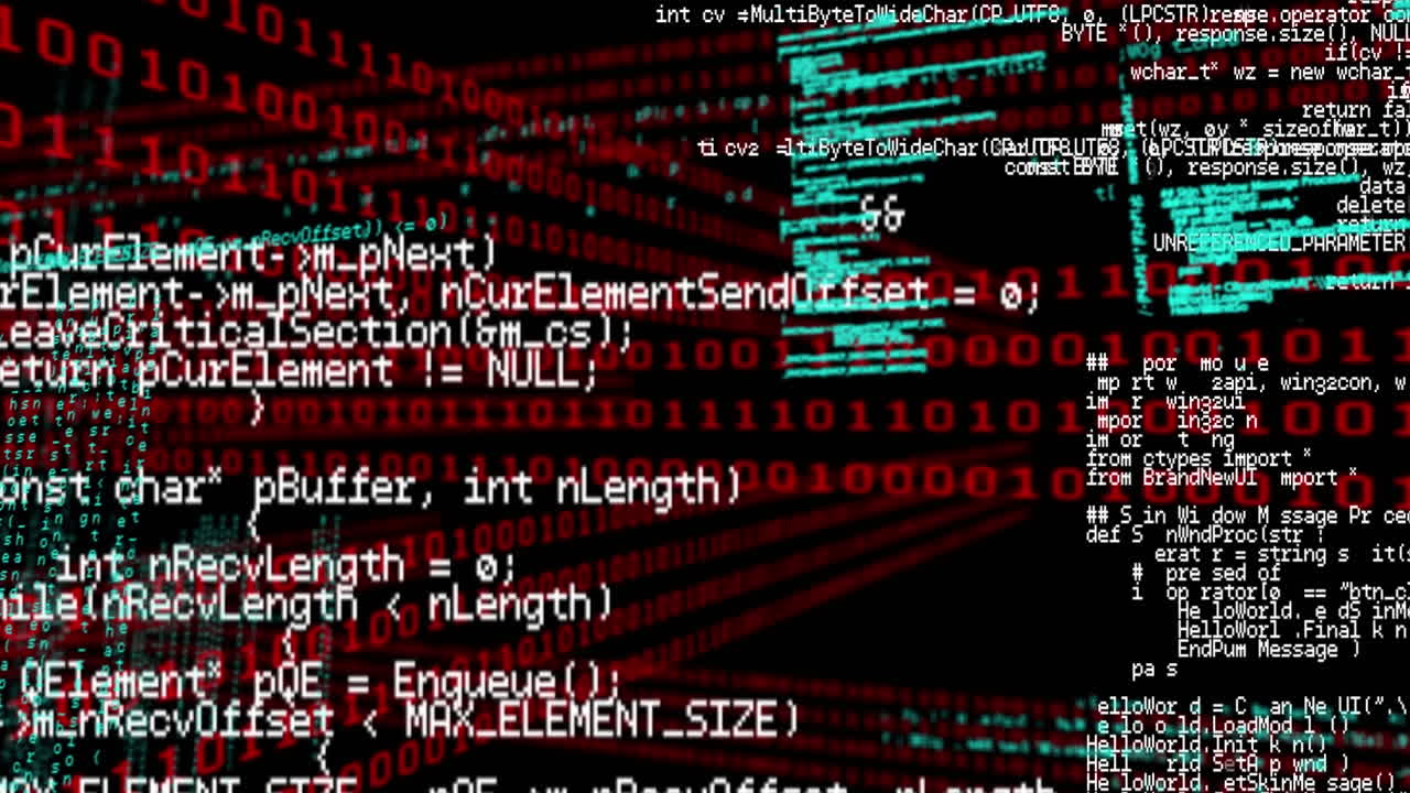 цифровая анимация обработки данных и двоичное кодирование на черном фоне