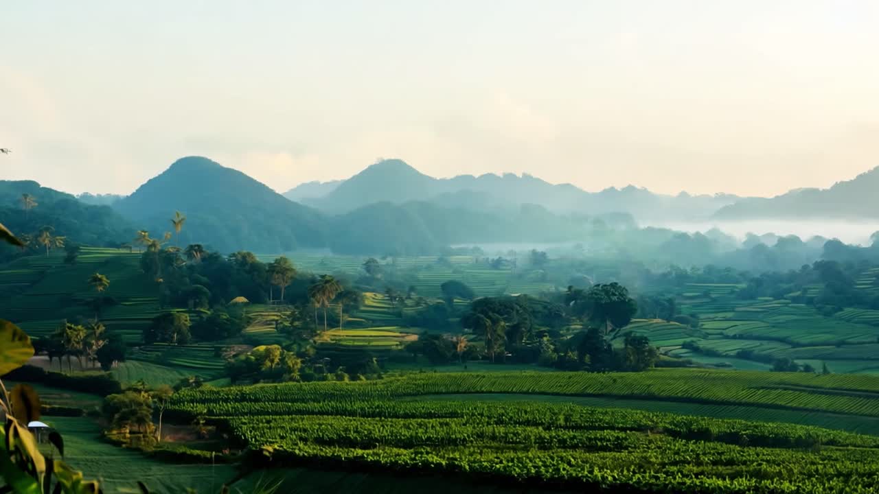 Scenic Landscape of Rice Paddies in a Valley