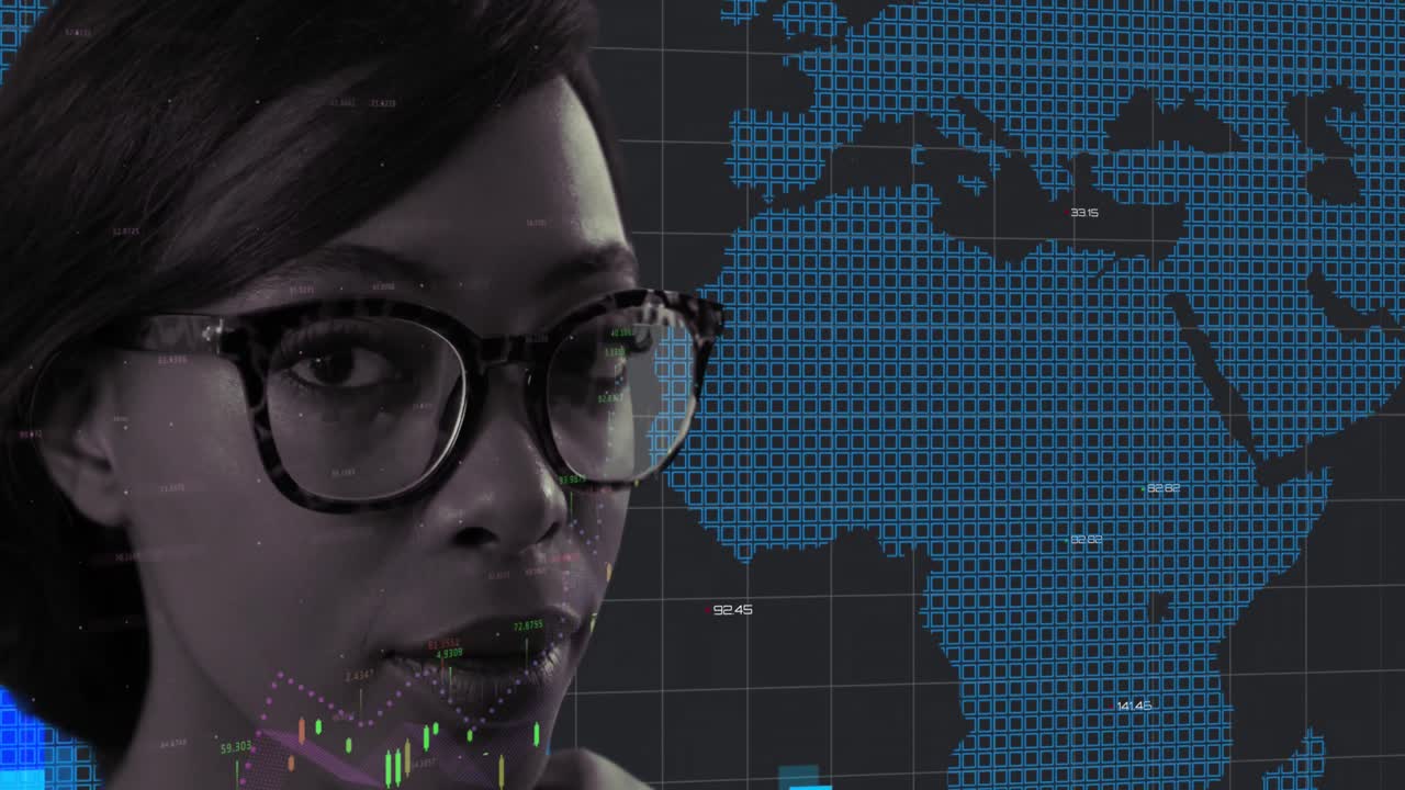 procesamiento de datos financieros contra la mujer y el mapa del mundo