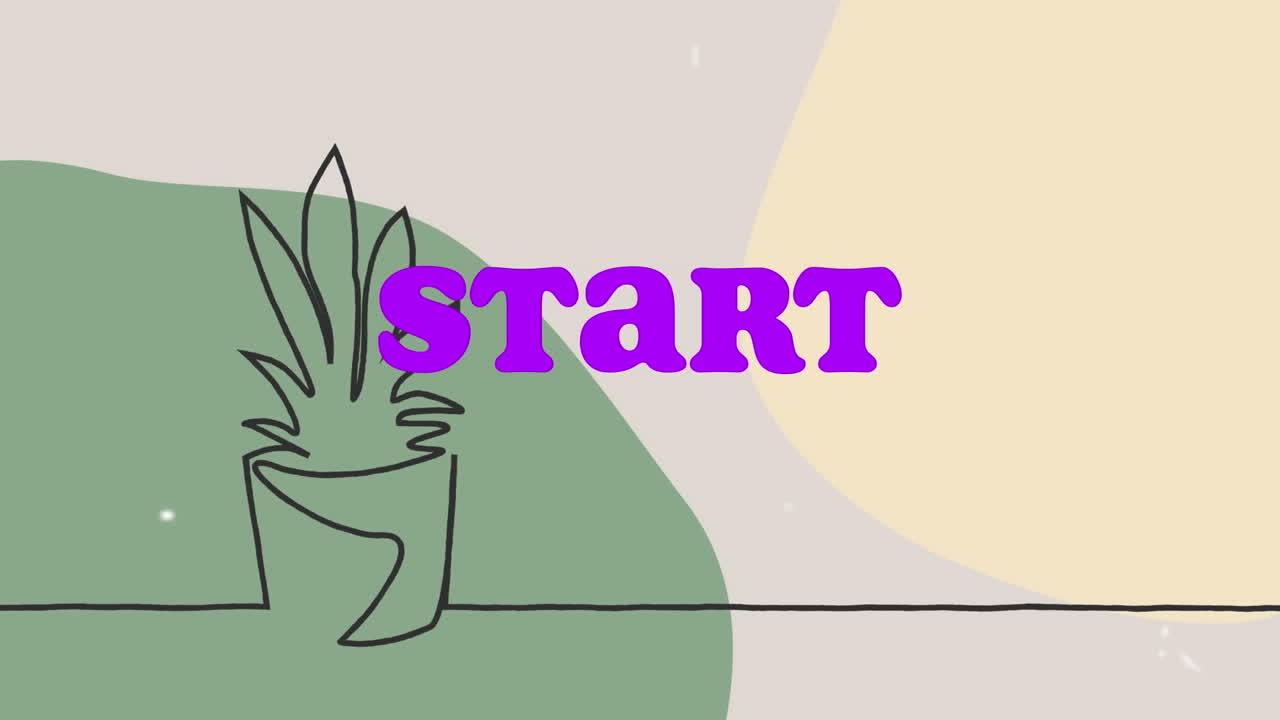 Animation of start text over plant on colorful background