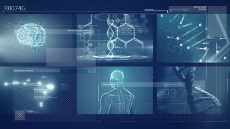 animation of data processing over dna strand on black background