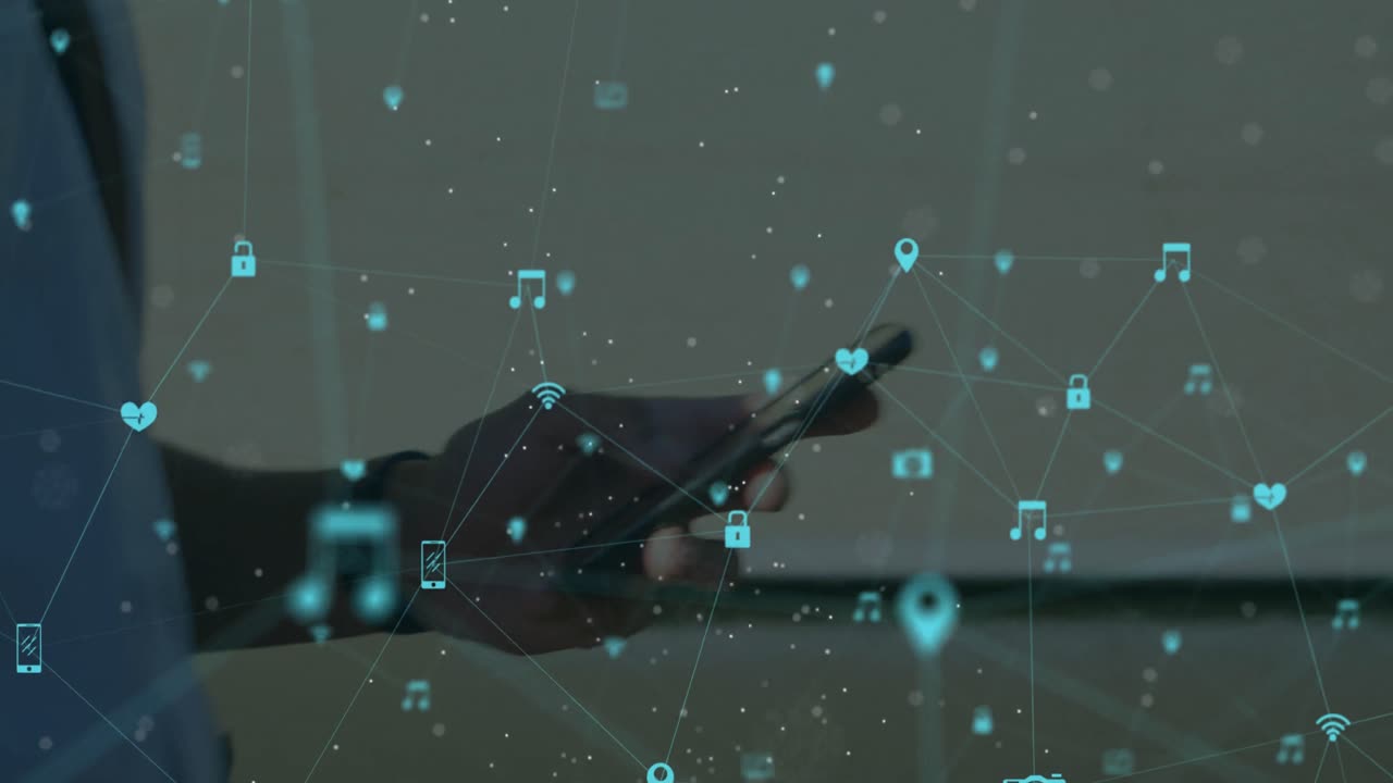 스마트 폰을 사용하는 사람에 대한 디지털 아이콘 네트워크