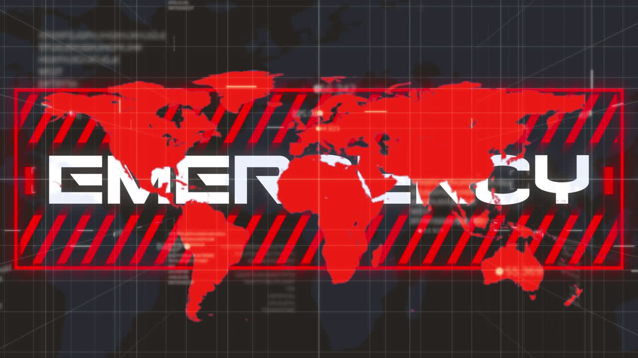 세계 지도 위에 코로나 19 텍스트와 생물 위험 상징의 애니메이션