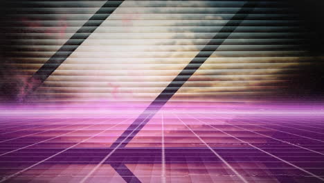 animation of pink grid over cloudy blue sky