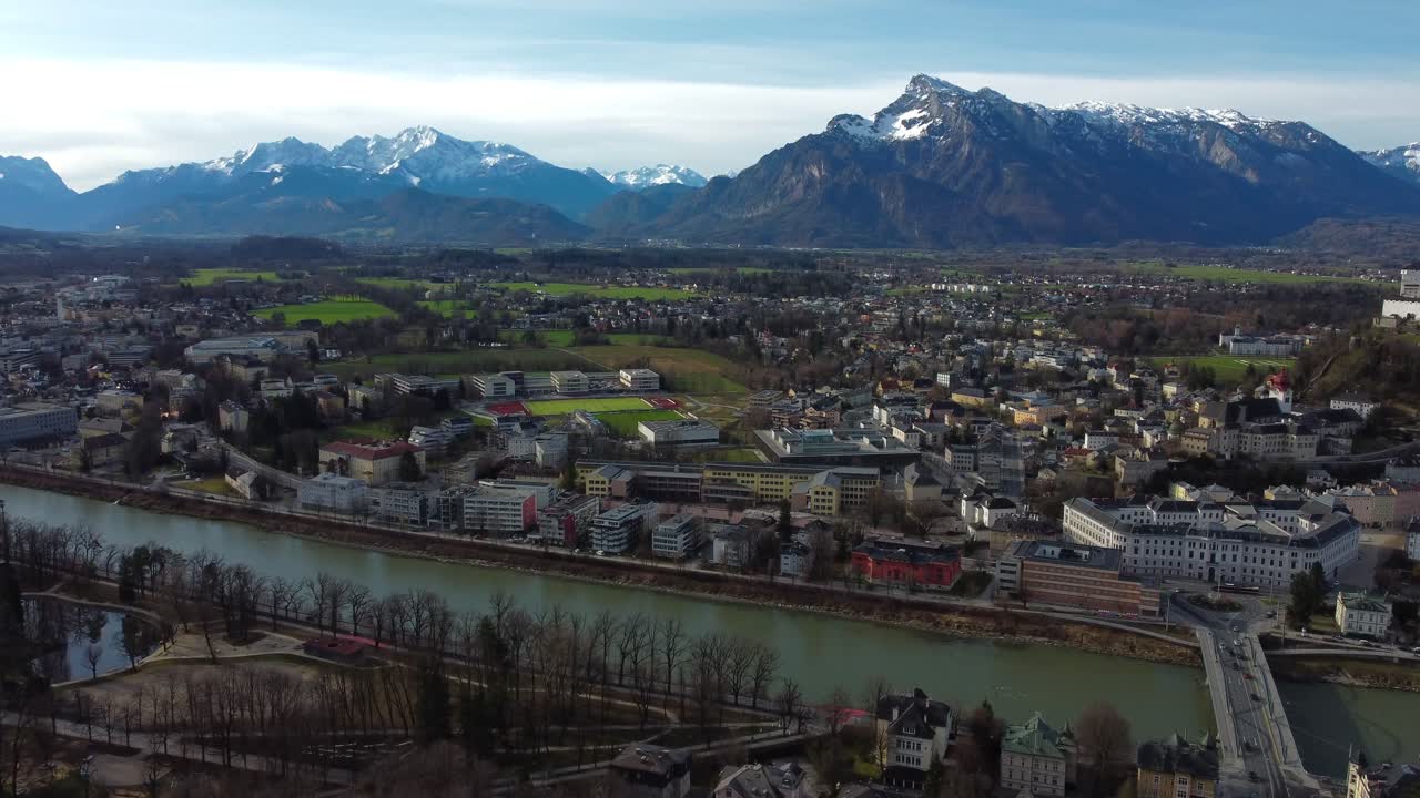 Sun rising over jaw-dropping snow-topped Northern Alps of Salzburg, Austria