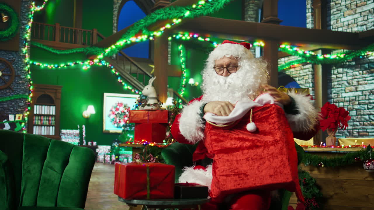 산타클로스가 선물 가방을 열고