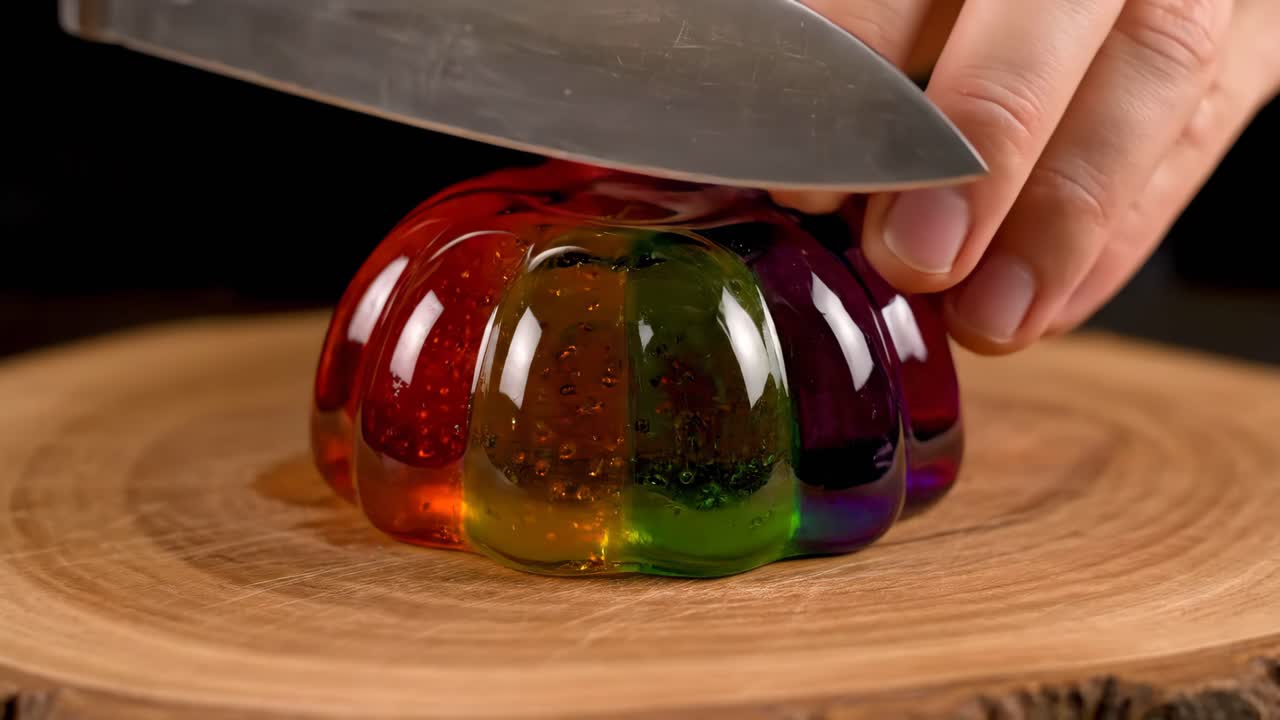 Rainbow Jelly Dessert Being Cut