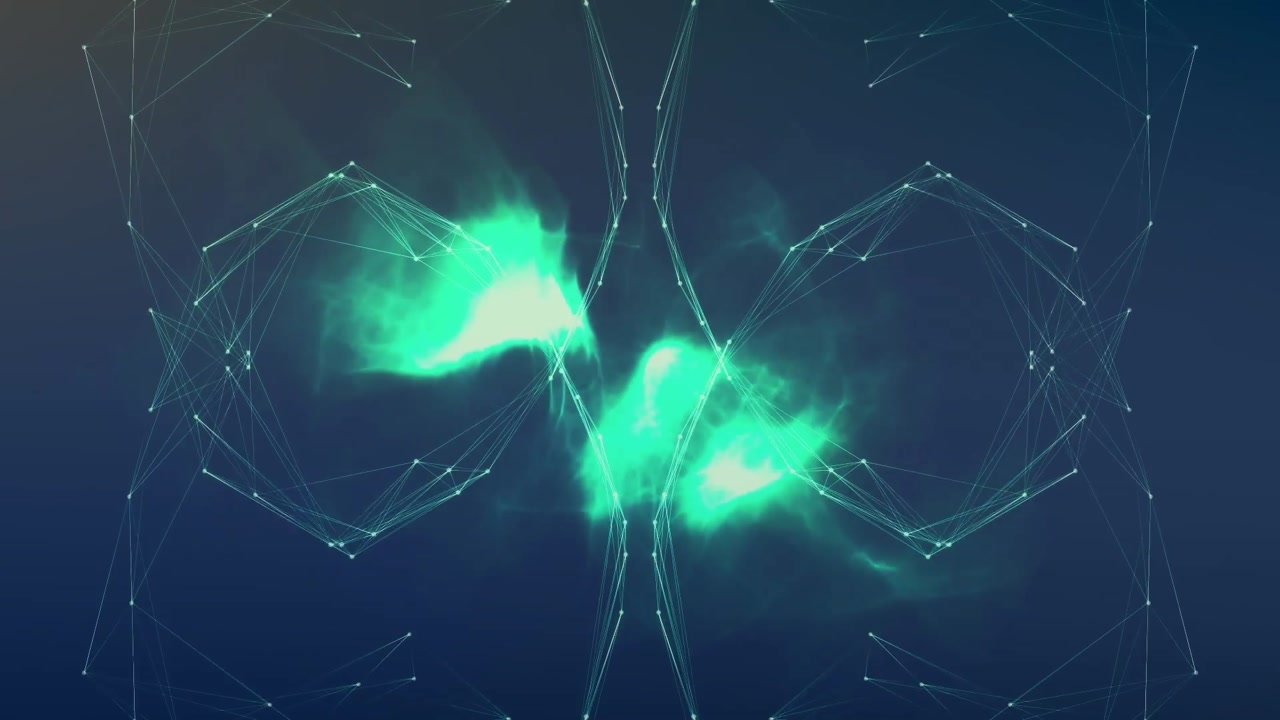 Animation of globe of network of connections over green digital wave against blue background