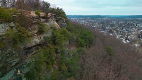 aerial view pan out from cliff ledge of mount pleasant, lancaster, ohio