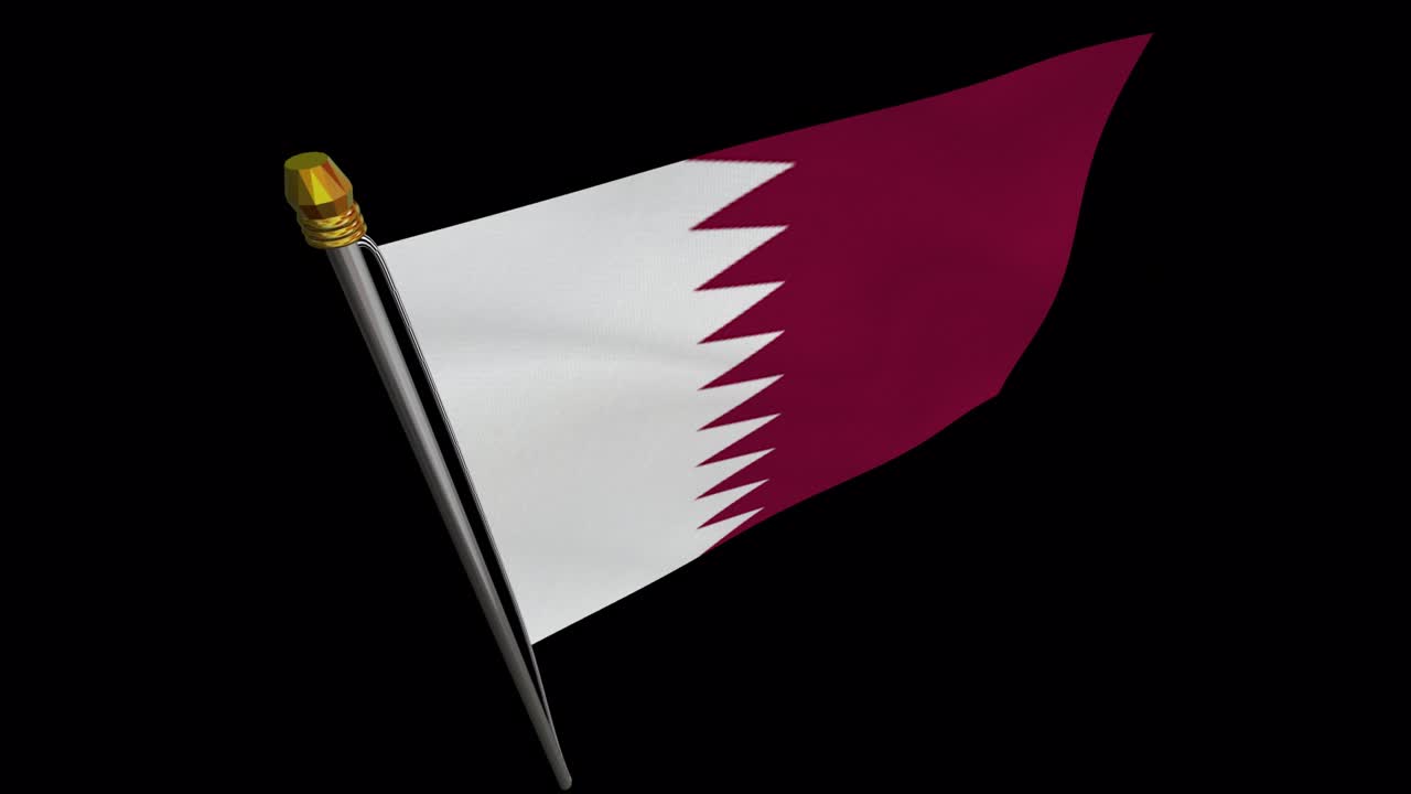 Video in loop della bandiera del Qatar che sventola al vento, video in slow motion 4K, con canale alfa