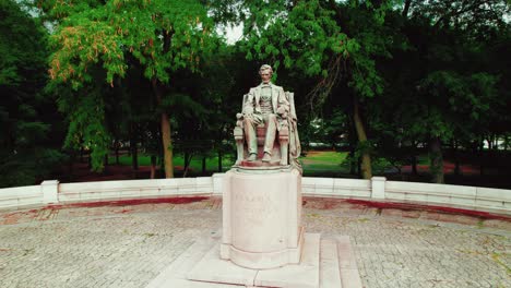 abraham lincoln monument aerial in chicago downtown, illinois