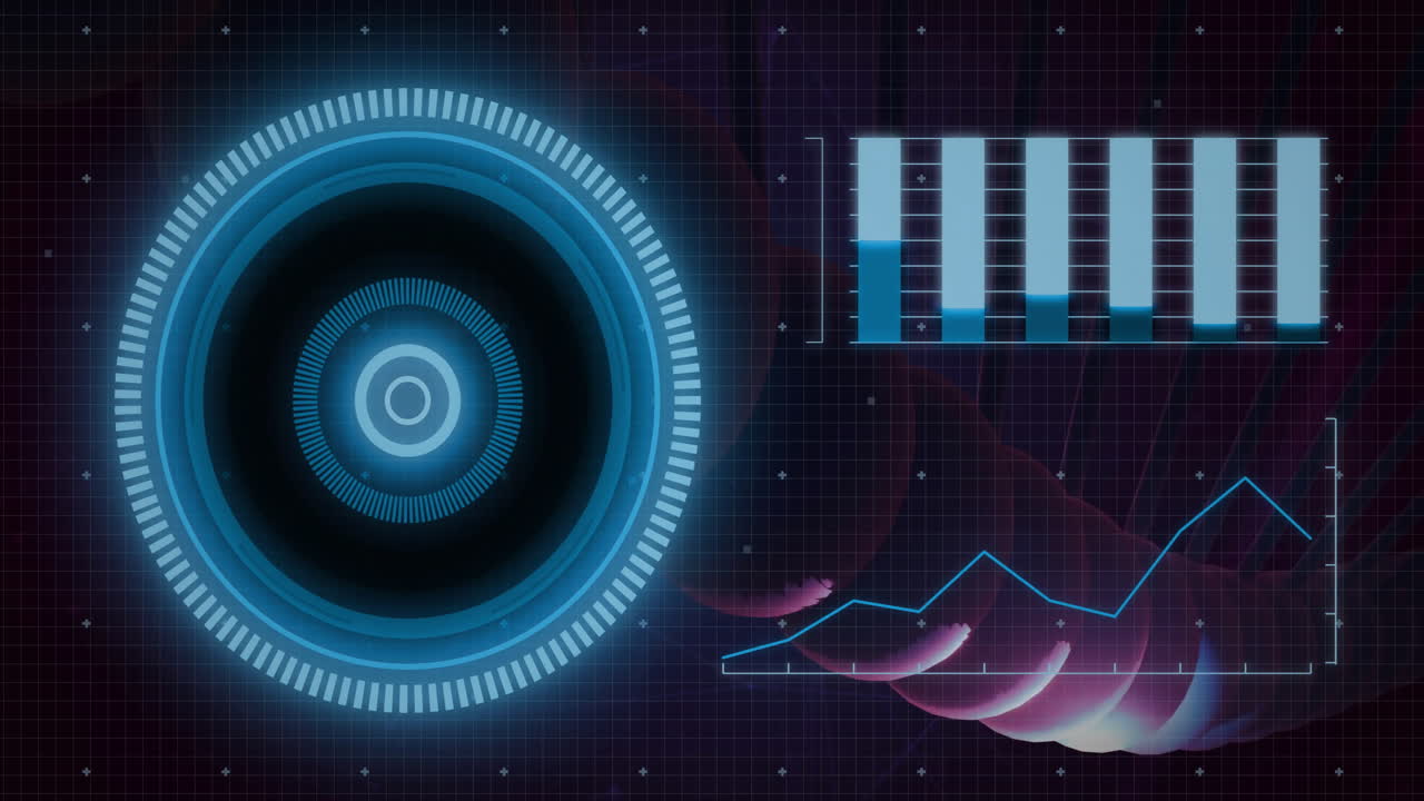 Animation of scope scanning and data processing over black background